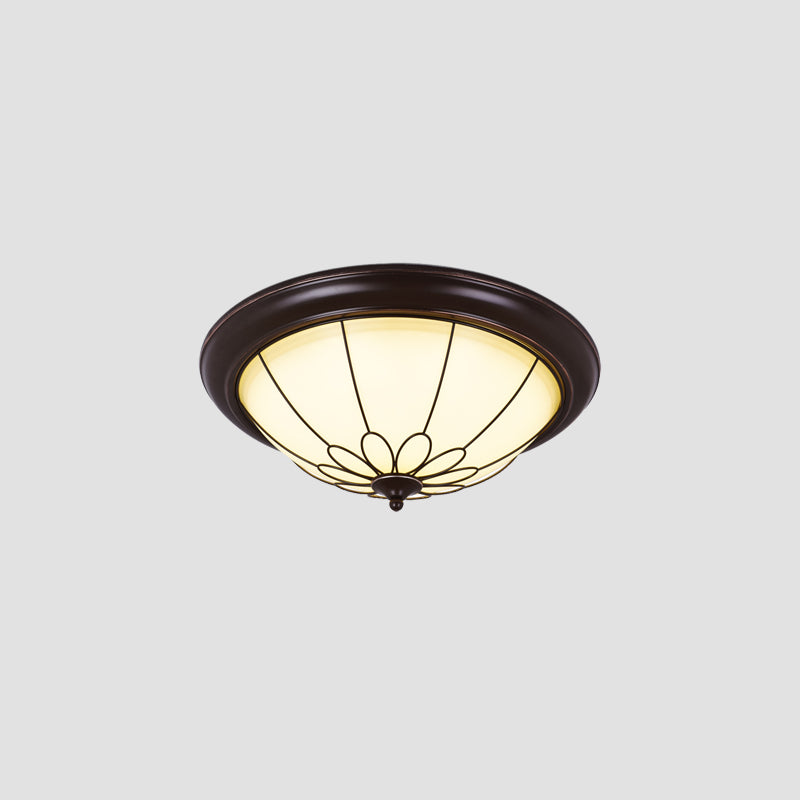 Traditional LED Ceiling Light Geometric Flush Mount with White Glass Shade