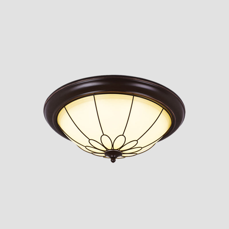 Traditional LED Ceiling Light Geometric Flush Mount with White Glass Shade