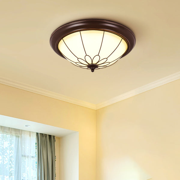 Traditional LED Ceiling Light Geometric Flush Mount with White Glass Shade