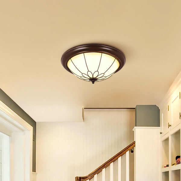 Traditional LED Ceiling Light Geometric Flush Mount with White Glass Shade