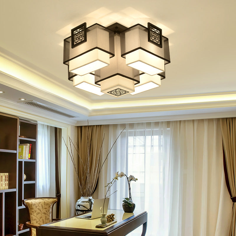 White Fabrics Flush Mount in Traditional Style Geometric Multi-Light Ceiling Light