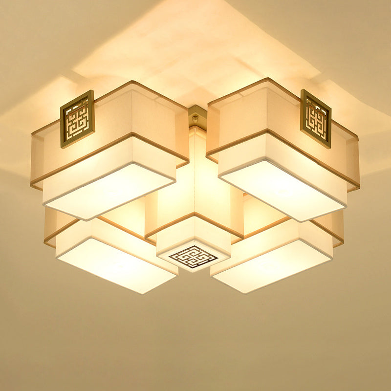 White Fabrics Flush Mount in Traditional Style Geometric Multi-Light Ceiling Light