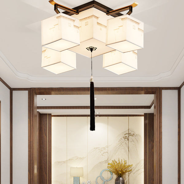 White Fabrics Ceiling Light in Traditional Style Geometric Flush Mount for Bedroom