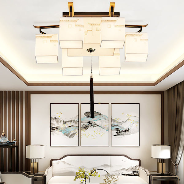 White Fabrics Ceiling Light in Traditional Style Geometric Flush Mount for Bedroom