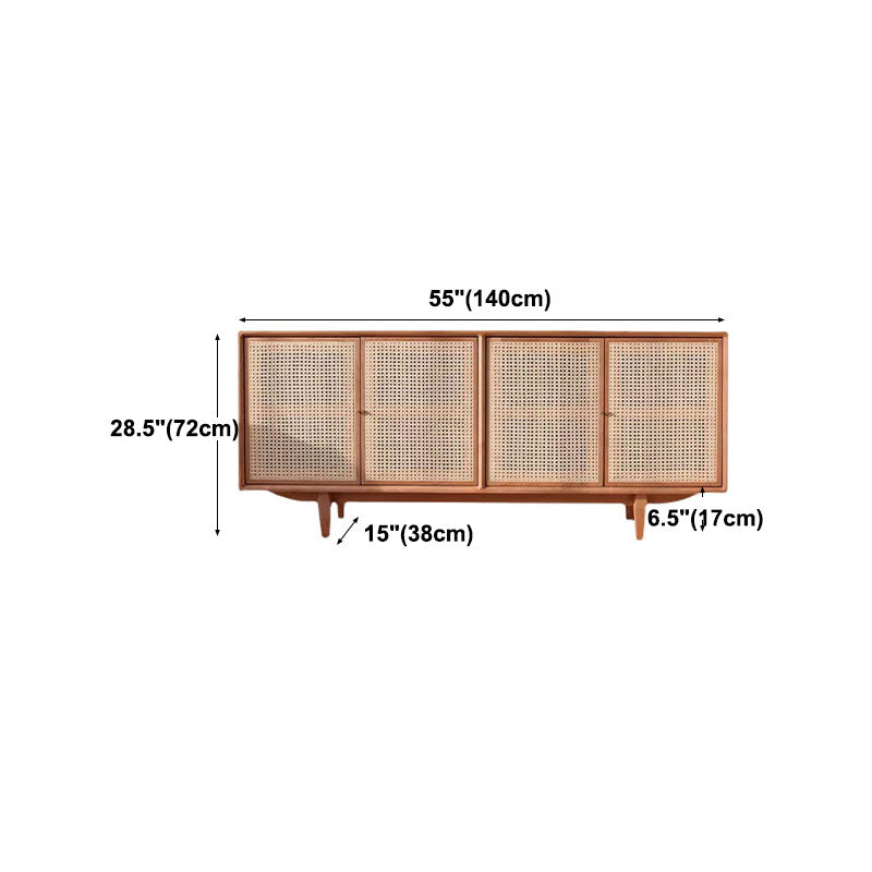 Rattan 4 Doors Buffet Server 29-inch Height Wood Kitchen Server for Dining Room