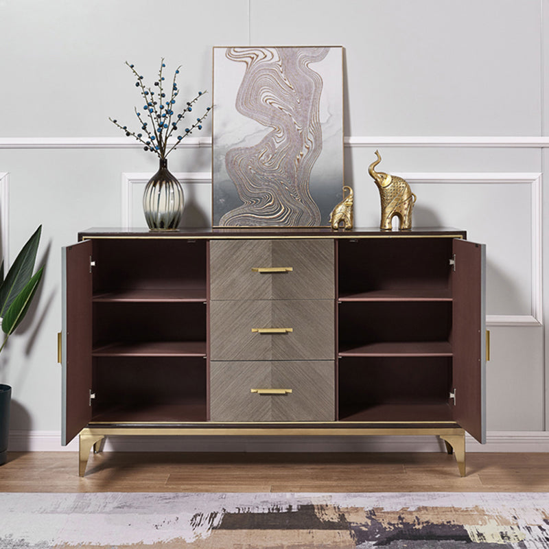 Glam Wood 42.5"H Sideboard Buffet Dining Room Brown Buffet Server with Drawers and Storage