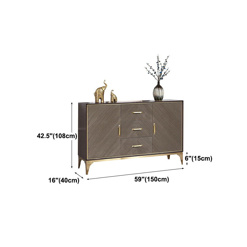 Glam Wood 42.5"H Sideboard Buffet Dining Room Brown Buffet Server with Drawers and Storage