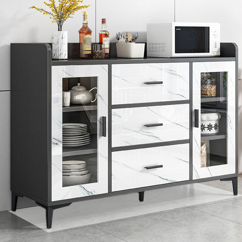 Modern Engineered Wood Sideboard Clear Glass Doors Dining Server for Living Room