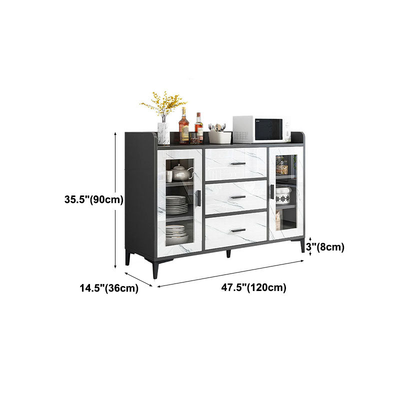 Modern Engineered Wood Sideboard Clear Glass Doors Dining Server for Living Room