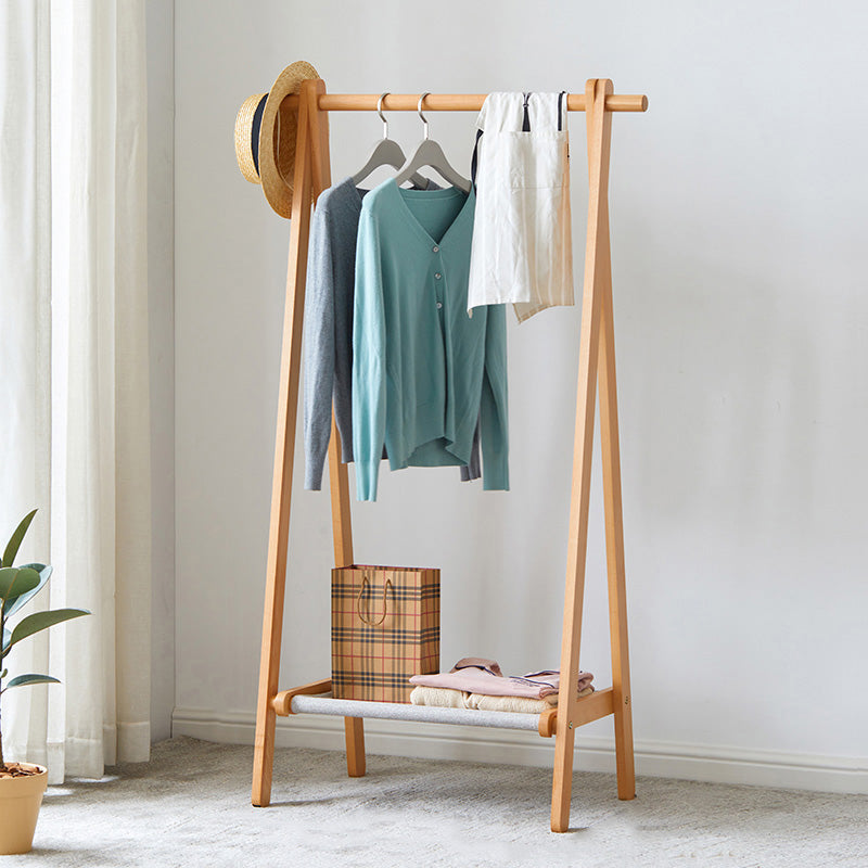 Contemporary Solid Wood Free Standing Coat Rack with Shelves