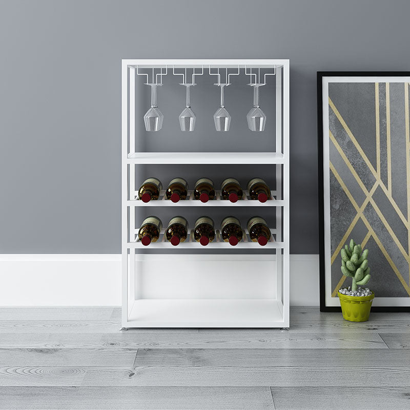 Metal Wine Bottle & Glass Rack Modern Floor Wine Holder with Shelf in Black and White