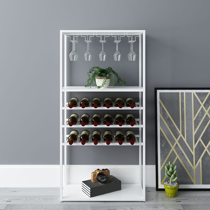 Metal Wine Bottle & Glass Rack Modern Floor Wine Holder with Shelf in Black and White