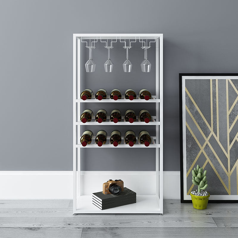 Metal Wine Bottle & Glass Rack Modern Floor Wine Holder with Shelf in Black and White