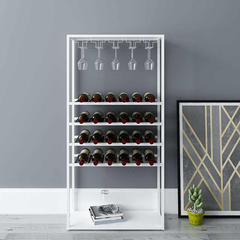 Metal Wine Bottle & Glass Rack Modern Floor Wine Holder with Shelf in Black and White