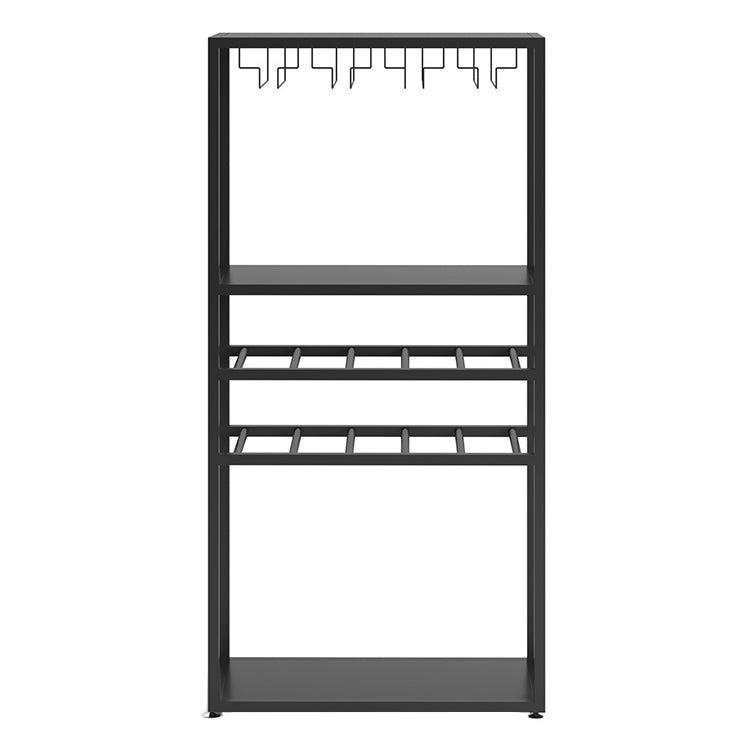 Metal Wine Bottle & Glass Rack Modern Floor Wine Holder with Shelf in Black and White