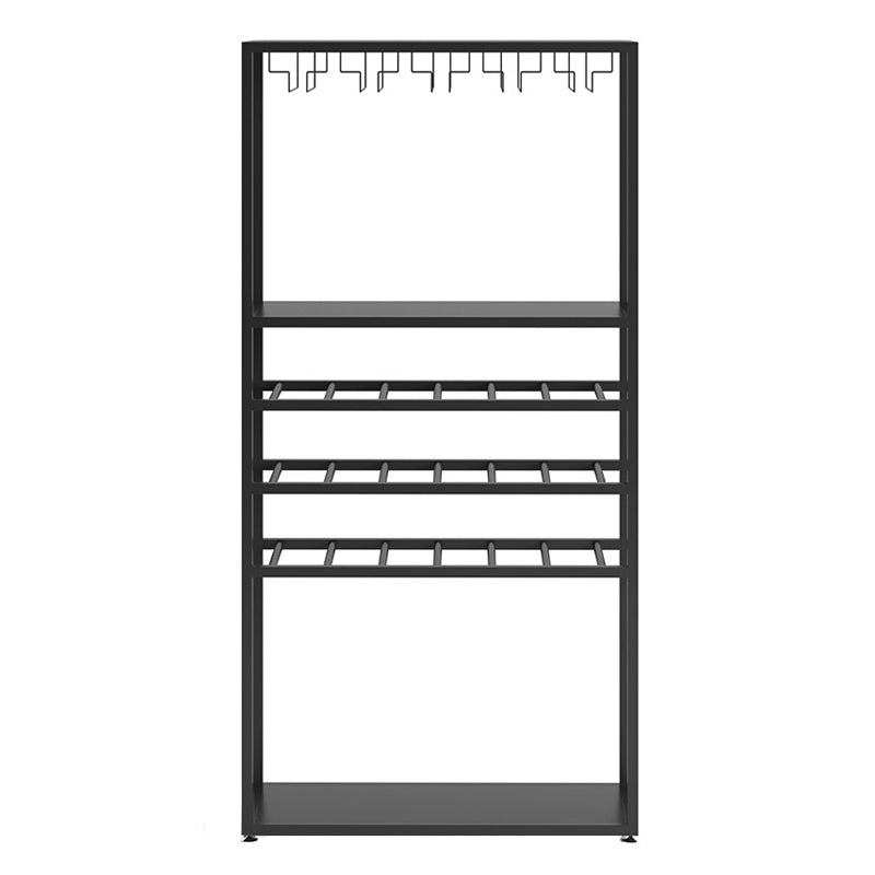 Metal Wine Bottle & Glass Rack Modern Floor Wine Holder with Shelf in Black and White