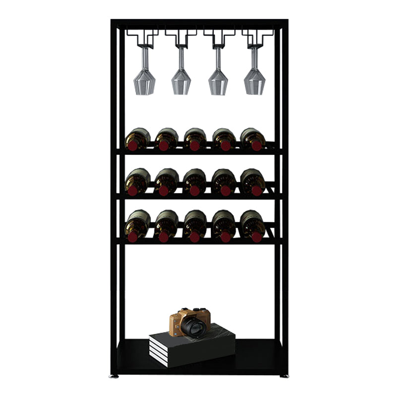 Metal Wine Bottle & Glass Rack Modern Floor Wine Holder with Shelf in Black and White