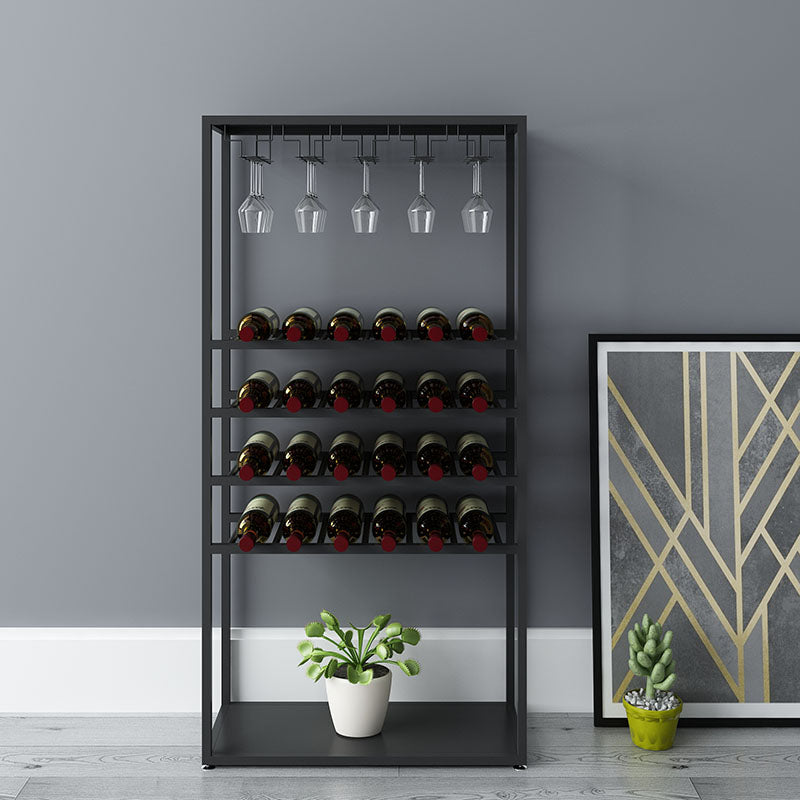 Metal Wine Bottle & Glass Rack Modern Floor Wine Holder with Shelf in Black and White