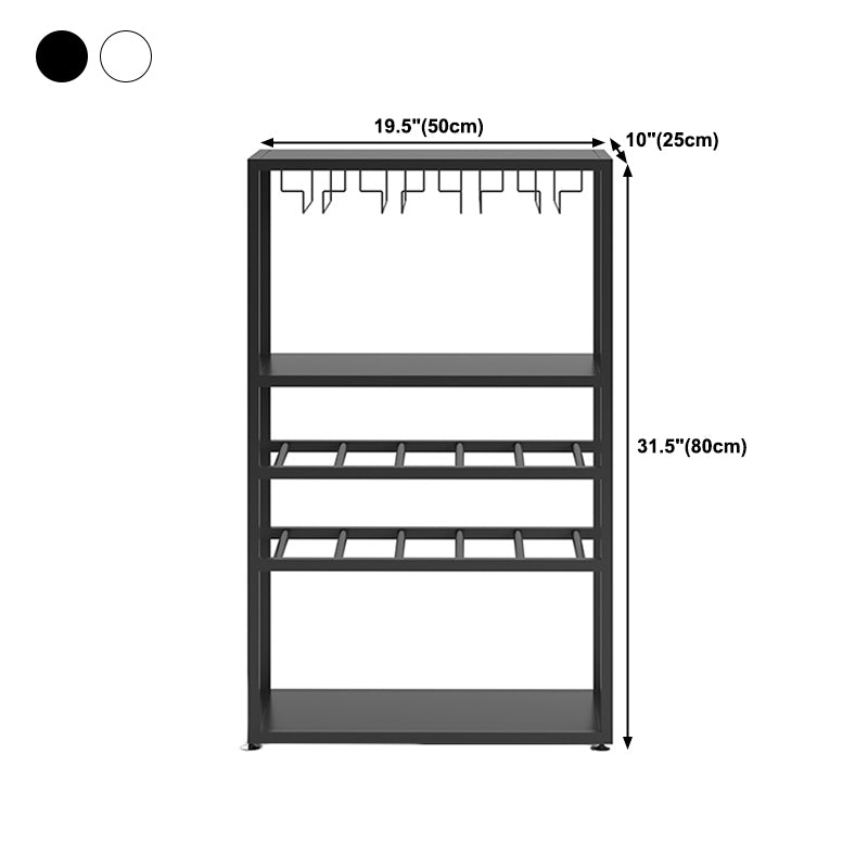 Metal Wine Bottle & Glass Rack Modern Floor Wine Holder with Shelf in Black and White