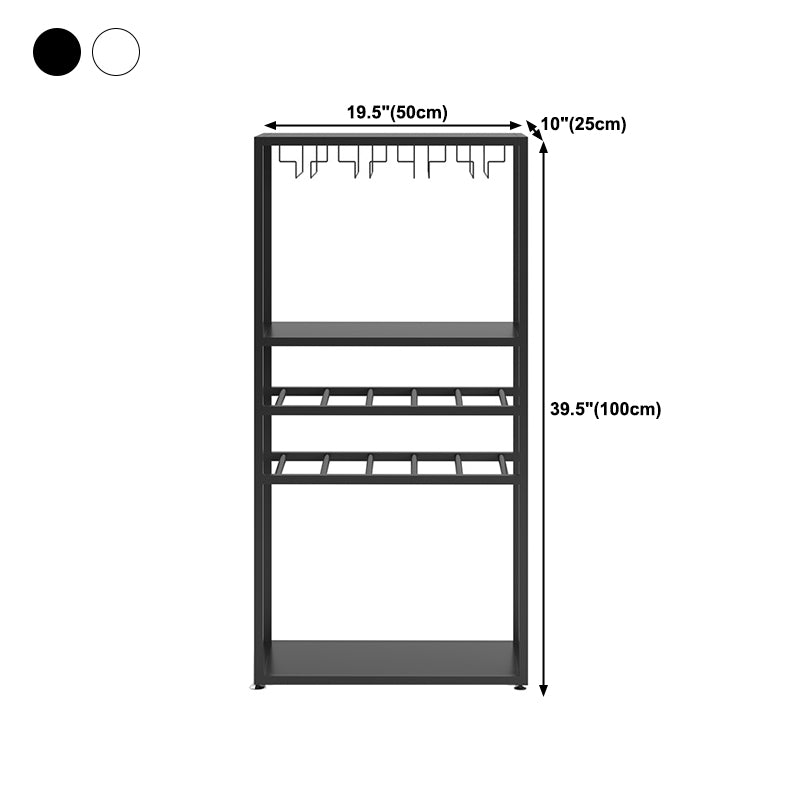 Metal Wine Bottle & Glass Rack Modern Floor Wine Holder with Shelf in Black and White