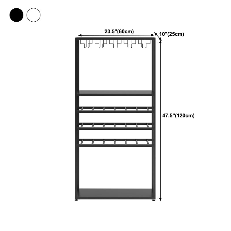 Metal Wine Bottle & Glass Rack Modern Floor Wine Holder with Shelf in Black and White