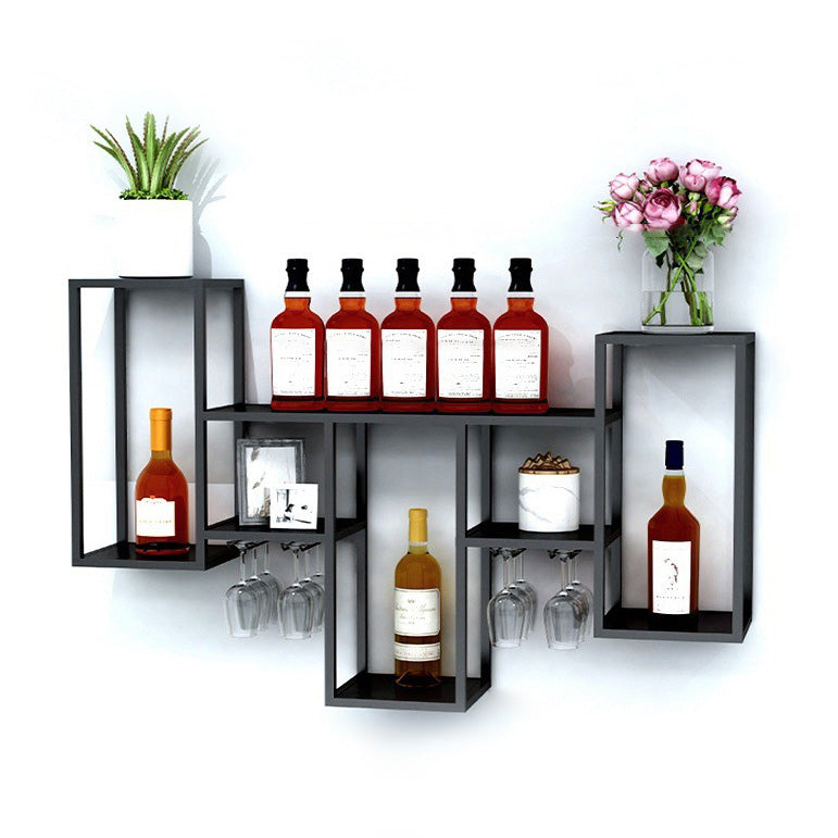 Industrial Wall Mounted Bottle Wine Rack Metal Wine Rack in Antiqued Black