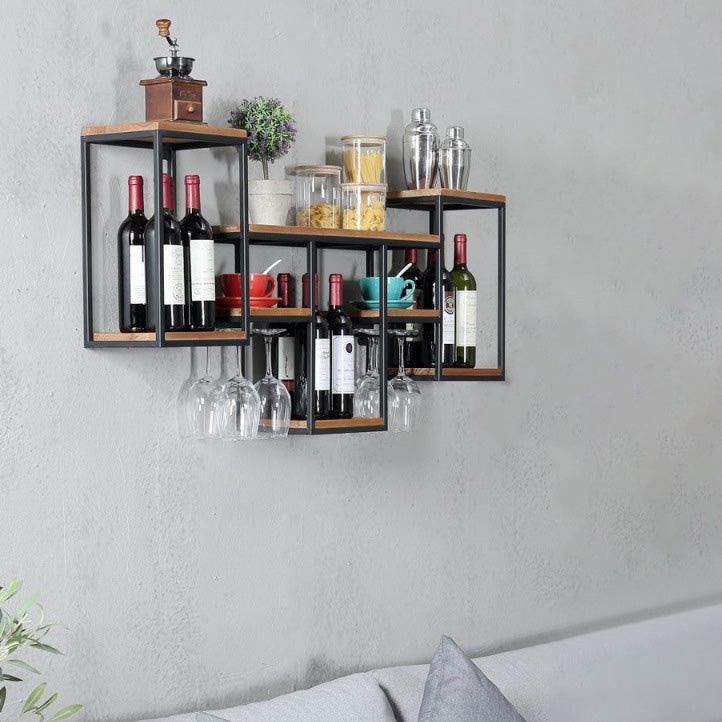 Industrial Wall Mounted Bottle Wine Rack Metal Wine Rack in Antiqued Black