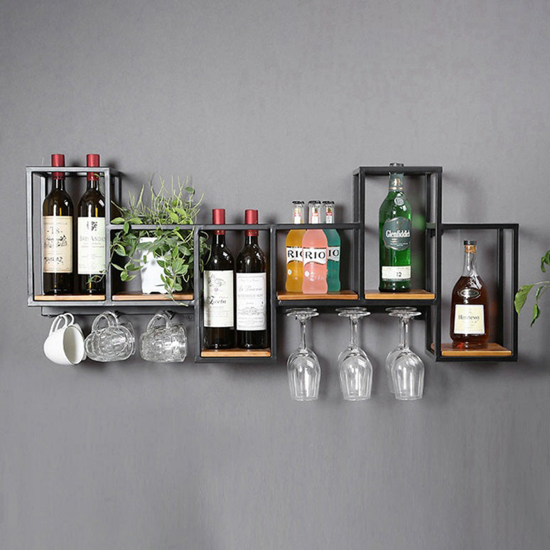 Industrial Wall Mounted Bottle Wine Rack Metal Wine Rack in Antiqued Black