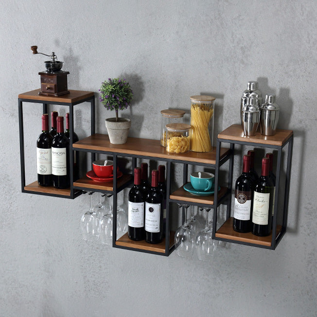 Industrial Wall Mounted Bottle Wine Rack Metal Wine Rack in Antiqued Black