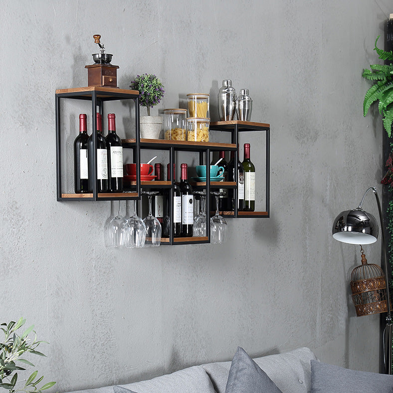 Industrial Wall Mounted Bottle Wine Rack Metal Wine Rack in Antiqued Black