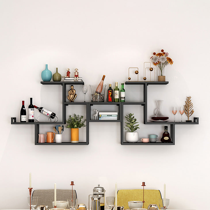 Metal Wall Mounted Wine Bottle & Glass Rack Modern Wine Rack with Shelf