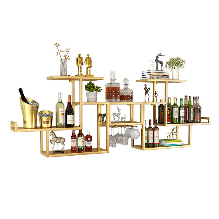 Metal Wall Mounted Wine Bottle & Glass Rack Modern Wine Rack with Shelf