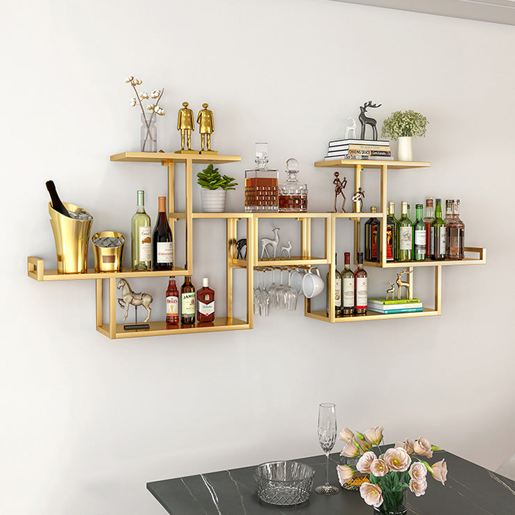 Metal Wall Mounted Wine Bottle & Glass Rack Modern Wine Rack with Shelf