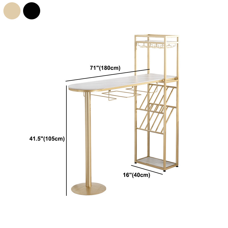 Rectangle Stone Top Bistro Table Glam Pub Table with Wine Storage