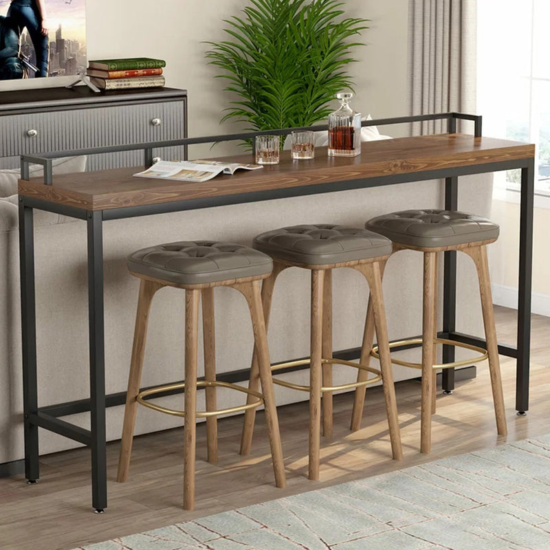 Rectangular Pine Wood Top Bistro Table Industrial Bar Table with Trestle Base in Black