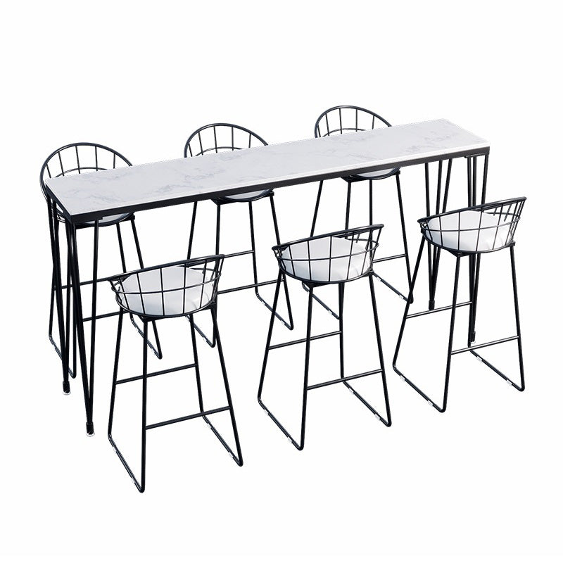 Polished Finish Industrial Marble Bar Table Rectangle Bistro Table for Small Places