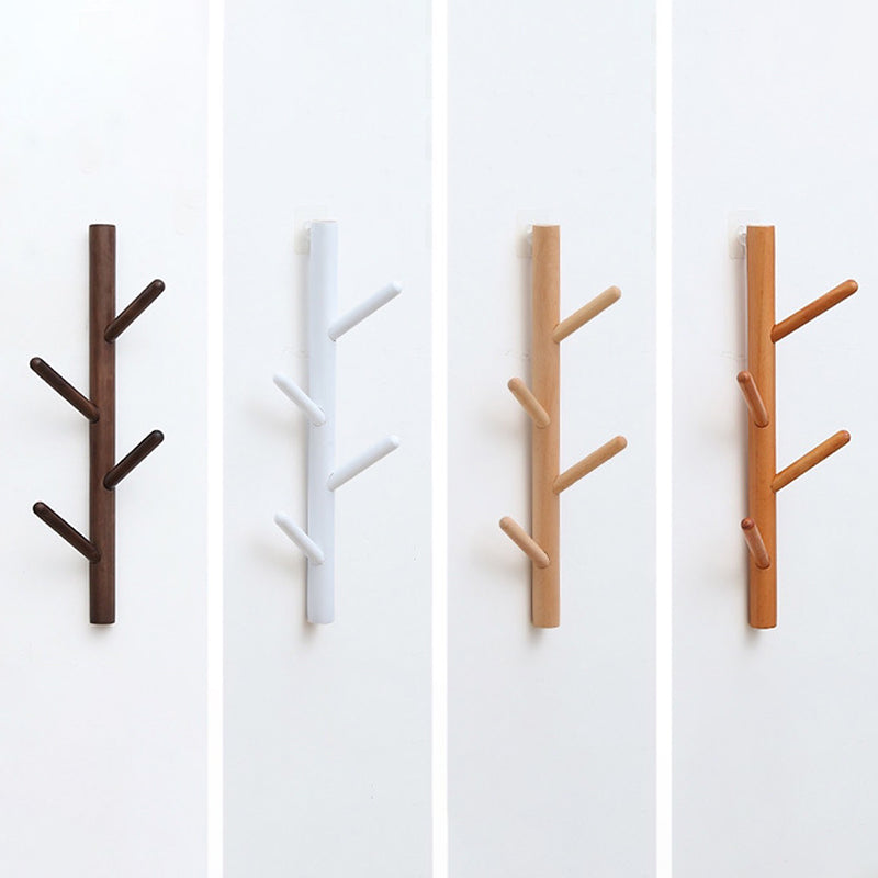 Wood Entry Hall Tree Wall-Mounted Hooks Modern Coat Hanger Coat Hanger