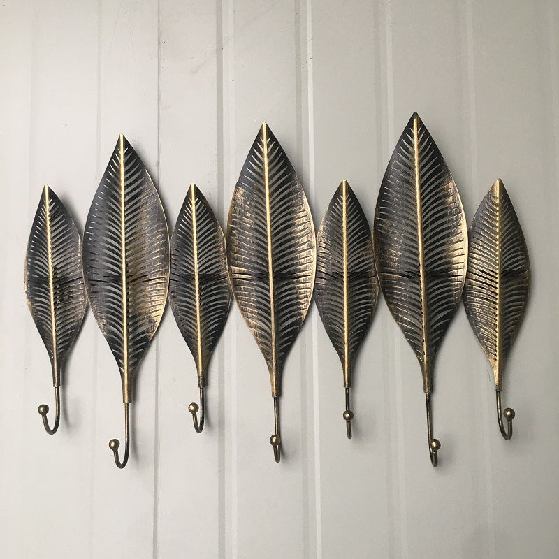 Metal Hall Stand Leaves Shape Wall-Mounted with Hooks Industrial Coat Rack