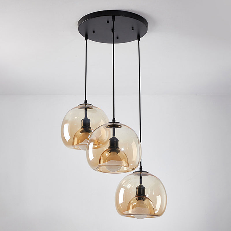 1 / 3 - Light Island Pendant Light in Dark Black Metal and Glass Ceiling Pendant Fixture