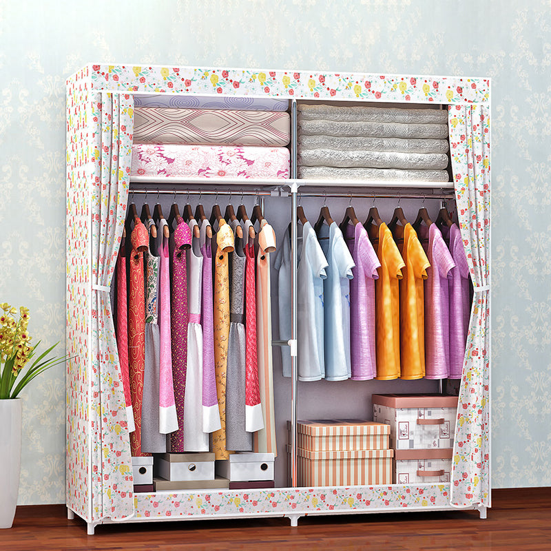 Metal Frame Home Wardrobe Modern Style Wardrobe Armoire with Shelves