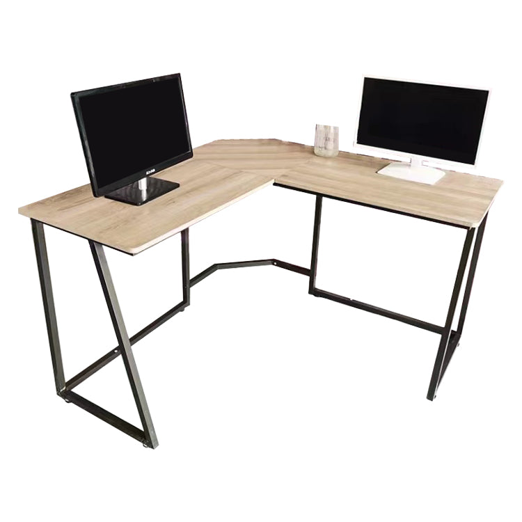 Industrial L-Shape Office Desk Solid Wood Writing Desk for Home