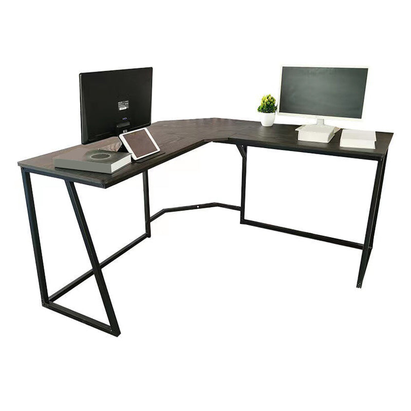 Industrial L-Shape Office Desk Solid Wood Writing Desk for Home