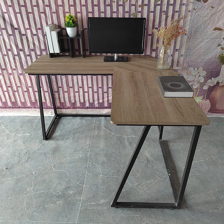 Industrial L-Shape Office Desk Solid Wood Writing Desk for Home