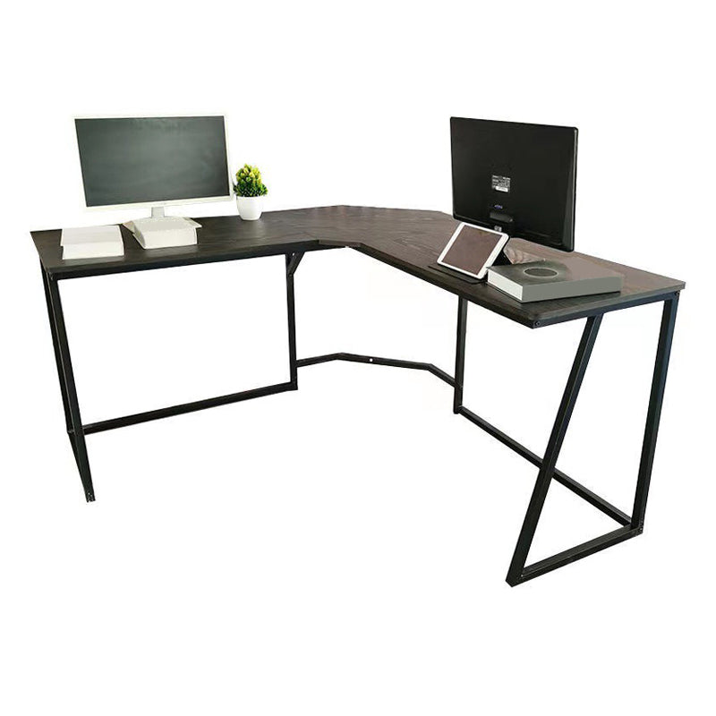 Industrial L-Shape Office Desk Solid Wood Writing Desk for Home