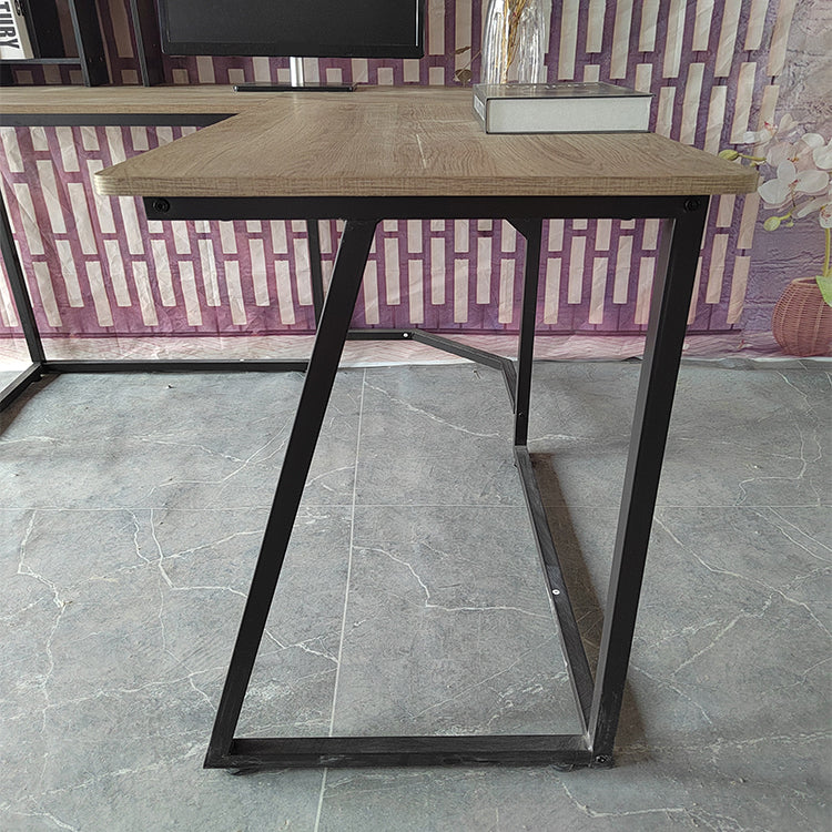 Industrial L-Shape Office Desk Solid Wood Writing Desk for Home