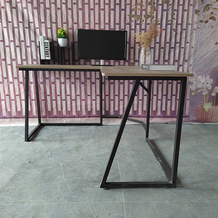 Industrial L-Shape Office Desk Solid Wood Writing Desk for Home