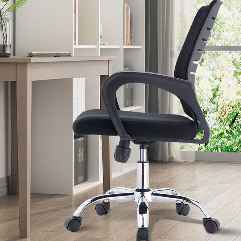 Modern Fixed Arms Desk Chair Lumbar Support Steel Office Chair