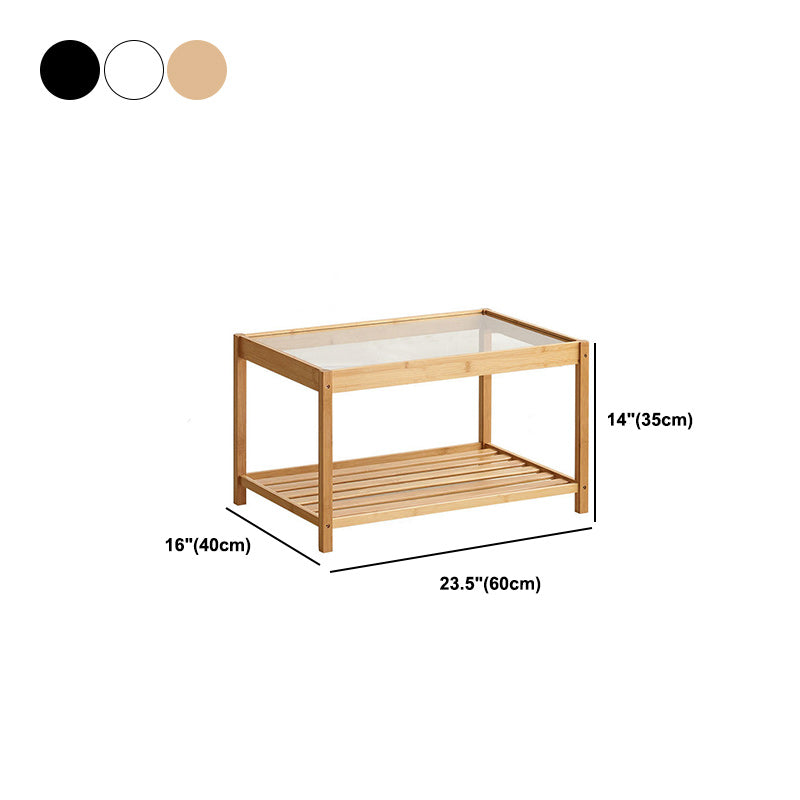 Modern Glass Top Night Table Open Storage Bamboo Bed Nightstand with Legs