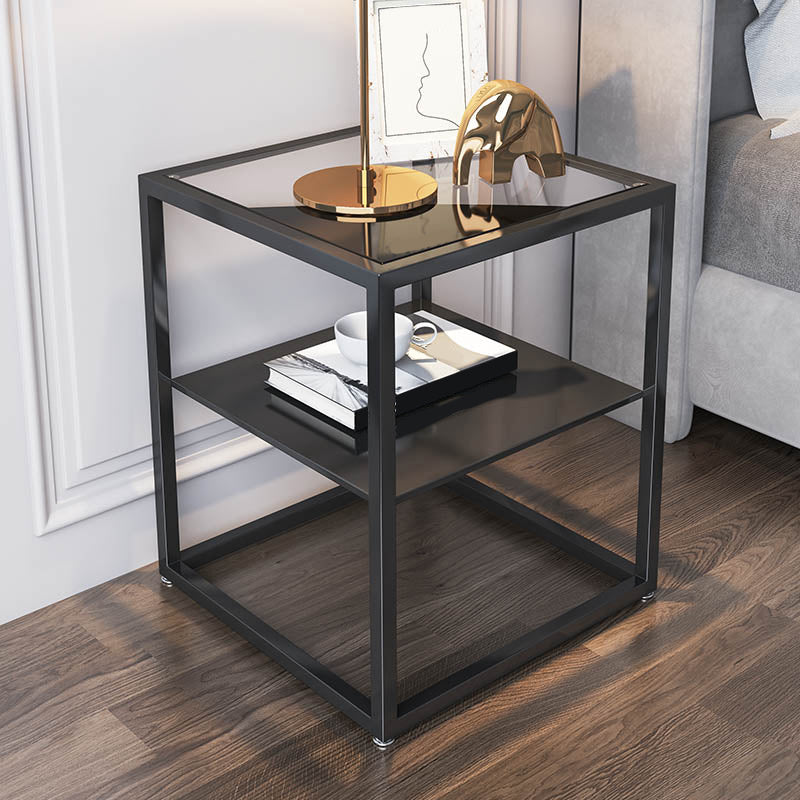 21 Inch H  Night Table Open Storage Metal Glass Top Shelf Included Nightstand