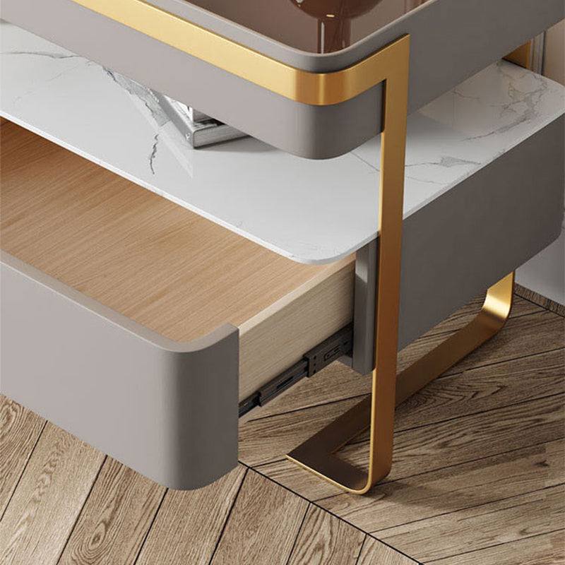 Glam 20 Inch H Nightstand Open Storage Glass Top Solid Wood Bed Nightstand with Legs